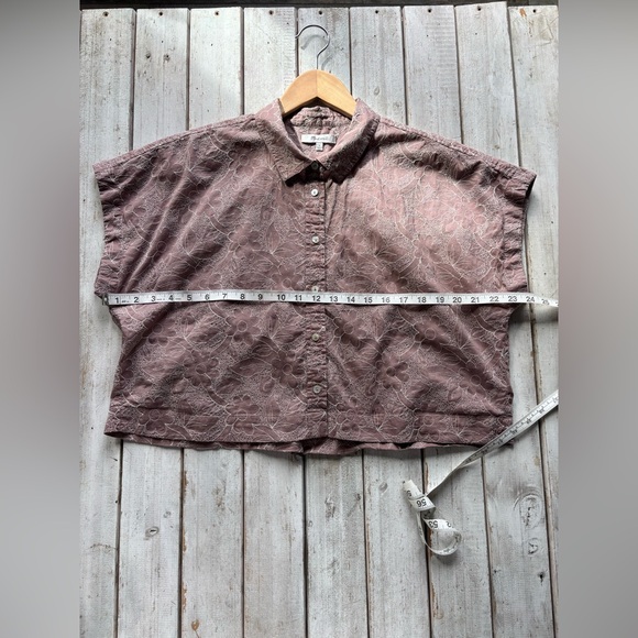 Madewell Embroidered Cropped Button Front Blouse Brown Floral Size L - Picture 4 of 11